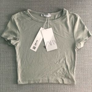 BRAND NEW LIGHT GREEN CROPPED ZARA KNIT TEE